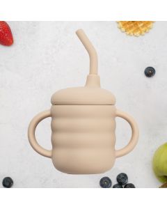 Cana din silicon cu pai, AppeKids - Bubble Beige