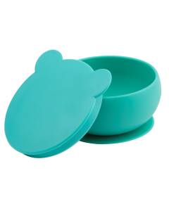 Bol Minikoioi cu Ventuza si Capac, 100% Premium Silicone – Aqua Green