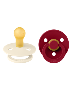 BIBS - Set 2 suzete Colour Latex, tetina rotunda, 0 luni +-Ivory/Ruby