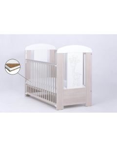 Patut Drewex Giraffe Culisant - Natur cu Alb + Saltea Cocos 12 cm