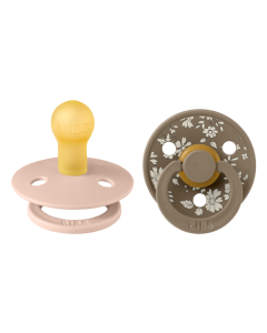 BIBS x LIBERTY - Set 2 suzete Colour Capel Latex, tetina rotunda, 0 luni+-Dark Oak/Blush