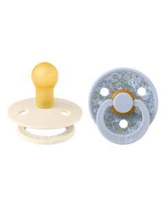 BIBS x LIBERTY - Set 2 suzete Colour Eloise Latex, tetina rotunda, 0 luni+- Dusty Blue/Ivory