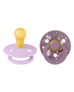 BIBS x LIBERTY - Set 2 suzete Colour Chamomile Lawn Latex, tetina rotunda, 0 luni+-Mauve/Violet Sky