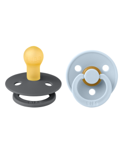 BIBS - Set 2 suzete Colour Latex, tetina rotunda, 0 luni +-Iron/Baby Blue