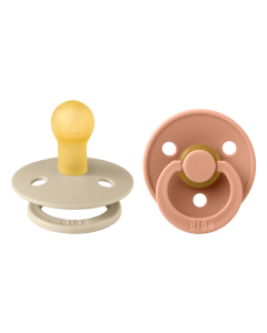 BIBS - Set 2 suzete Colour Latex, tetina rotunda, 0 luni +-Vanilla/Peach