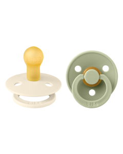BIBS - Set 2 suzete Colour Latex, tetina rotunda, 0 luni +-Ivory/Sage