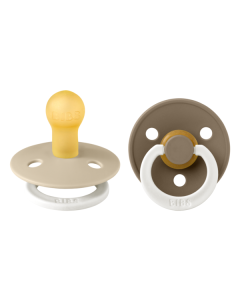 BIBS - Set 2 suzete fosforescente Colour Glow Latex, tetina rotunda, 0 luni +-Vanilla/Dark Oak