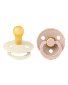 BIBS - Set 2 suzete Colour Latex, tetina rotunda, 0 luni +-Ivory/Blush