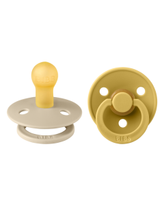 BIBS - Set 2 suzete Colour Latex, tetina rotunda, 0 luni +-Vanilla/Mustard