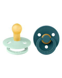 BIBS - Set 2 suzete Colour Latex, tetina rotunda, 0 luni +-Nordic Mint/Forest Lake