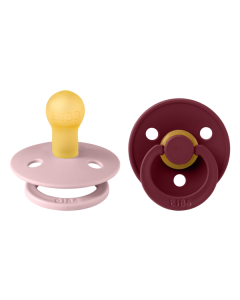BIBS - Set 2 suzete Colour Latex, tetina rotunda, 0 luni +-Pink Plum/Elderberry
