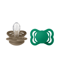 BIBS - Set 2 suzete Supreme Silicon, tetina simetrica, 0 luni +-Dark Oak/Evergreen