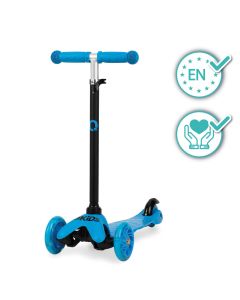 Trotineta cu 3 roti, QKIDS, LUMIS Blue, Ghidon reglabil pe 3 trepte, Flexbrake, Rulmenti ABEC-7, Platforma anti-alunecare, Pliabil, Sarcina maxima 25 kg