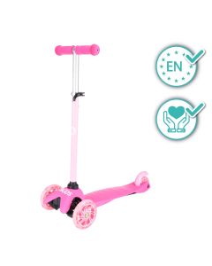 Trotineta cu 3 roti, QKIDS, LUMIS Pink, Ghidon reglabil pe 3 trepte, Flexbrake, Rulmenti ABEC-7, Platforma anti-alunecare, Pliabil, Sarcina maxima 25 kg