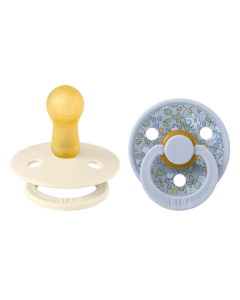 BIBS x LIBERTY - Set 2 suzete Colour Eloise Latex, tetina rotunda, 6 luni+- Dusty Blue/Ivory