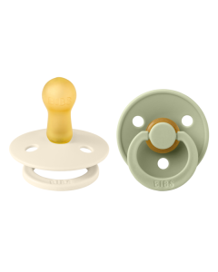 BIBS - Set 2 suzete Colour Latex, tetina rotunda, 6 luni +-Ivory/Sage