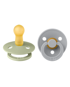 BIBS - Set 2 suzete Colour Latex, tetina rotunda, 6 luni +-Sage/Cloud