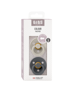 BIBS - Set 2 suzete Colour Latex, tetina rotunda, 6 luni +-Sand/Iron