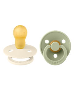 BIBS - Set 2 suzete Colour Latex, tetina rotunda, 18 luni +-Ivory/Sage