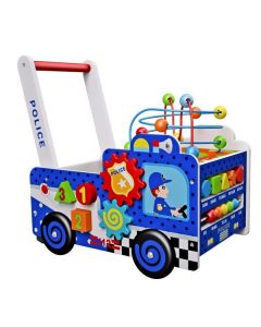 Antepremergator educational din lemn Ecotoys HM013239, masina de politie, multicolor