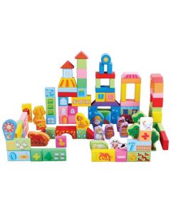 Blocuri de lemn educationale ECOTOYS 100 de piese Ferma