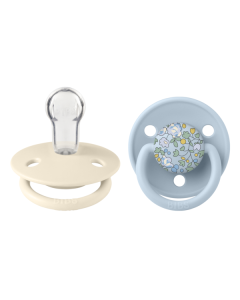 BIBS x LIBERTY - Set 2 suzete De Lux Eloise Silicon, tetina rotunda, marime universala-Baby Blue/Ivory