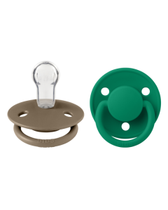 BIBS - Set 2 suzete De Lux Silicon, tetina rotunda, marime universala-Dark Oak/Evergreen
