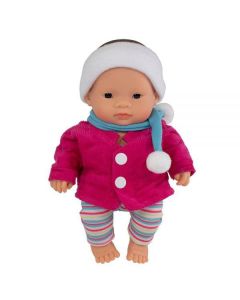 Papusa Bebelus Fetita Asiatica 21 cm cu set imbracaminte de iarna