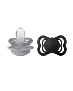 BIBS - Set 2 suzete Supreme Silicon, tetina simetrica, 0 luni +-Cloud/Black