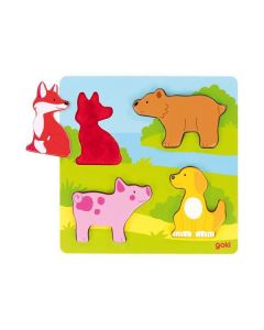 Puzzle tactil din lemn Atinge si descopera Animale