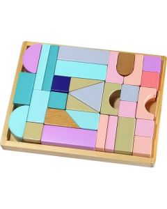Cuburi multicolore din lemn ECOTOYS cu suport tip tava