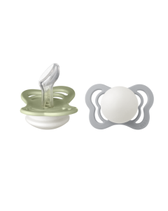 BIBS - Set 2 suzete Fosforencente Couture Glow Silicon, tetina anatomica, 0 luni +-Sage/Cloud