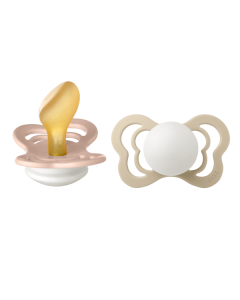 BIBS - Set 2 suzete Fosforescente Couture Glow Latex, tetina anatomica, 6 luni +-Blush/Vanilla