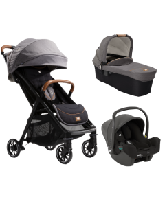 Joie - Carucior pentru copii ultracompact 3 in 1 Parcel Carbon / i-Snug Shale ( Carucior Parcel Carbon + Landou Ramble XL Carbon + Scoica auto i-Snug cu tetiera reglabila, nastere - 75 cm, Shale) 