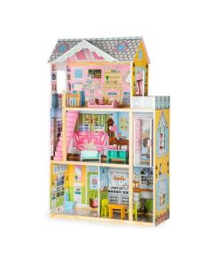 Casuta de papusi din lemn cu lift si mobilier Ecotoys F0404
