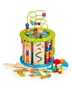 Cub educational din lemn cu jocuri, blocuri si pescuit Ecotoys HM175920