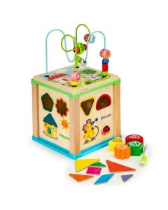 Cub educational din lemn cu tabla Ecotoys HM015470