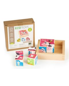 Cuburi educationale din lemn tip puzzle zoo Ecotoys MA443