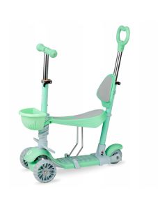 Trotineta 3 in 1, QKIDS, ILI Green, cu 3 roti, Maner pentru parinte, Scaun reglabil pe 3 trepte, Frana flexbrake, Cos pentru accesorii, Pliabila