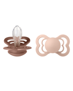BIBS - Set 2 suzete Supreme Silicon, tetina simetrica, 6 luni +-Blush/Woodchuck 