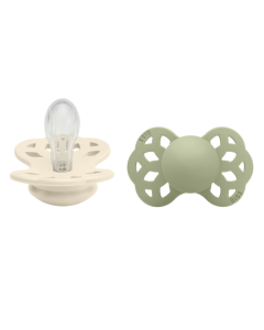 BIBS - Set 2 suzete Infinity Silicon, tetina simetrica, 0 luni +-Ivory/Sage
