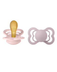BIBS - Set 2 suzete Supreme Latex, tetina simetrica, 6 luni +-Blossom/Dusky Lilac