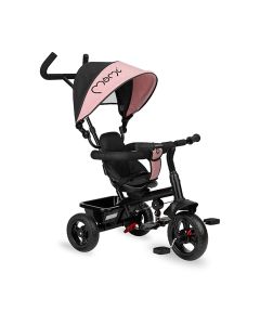 Tricicleta 5 in 1, MoMi IRIS Pink, Scaun rotativ 360Ã‚Â°, Suport pentru picioare detasabil, Maner telescopic, Cos pentru jucarii, Materiale usor de curatat