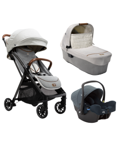 Joie - Carucior pentru copii ultracompact 3 in 1 Parcel Oyster / i-Snug Lagoon ( Carucior Parcel Oyster + Landou Ramble XL Oyster + Scoica auto i-Snug cu tetiera reglabila, nastere - 75 cm, Lagoon) 