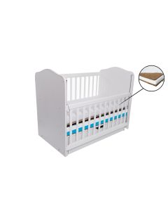 Patut VESSANTI Como Balansoar culisant - Alb cu Albastru + Saltea Cocos 10 cm