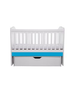 Patut VESSANTI Como Balansoar - Alb cu Albastru + Saltea cocos confort 120 x 60 x 12 cm