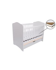 Patut VESSANTI Como cu sertar - Alb cu Bej + Saltea Cocos 10 cm