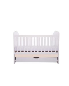 Patut VESSANTI Como cu sertar - Alb cu Bej + Saltea cocos confort 120 x 60 x 12 cm