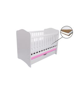Patut VESSANTI Como cu sertar - Alb cu Roz + Saltea Cocos 7 cm
