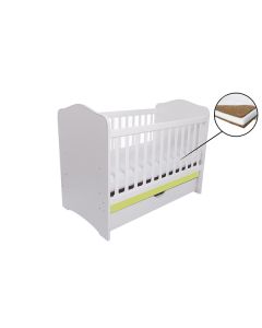 Patut VESSANTI Como cu sertar - Alb cu Verde + Saltea Cocos 10 cm